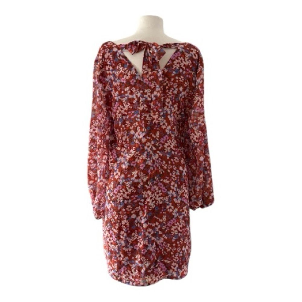 MSK Floral Midi Shift Flowy Dress V Neck Tie Back Sheer Sleeves